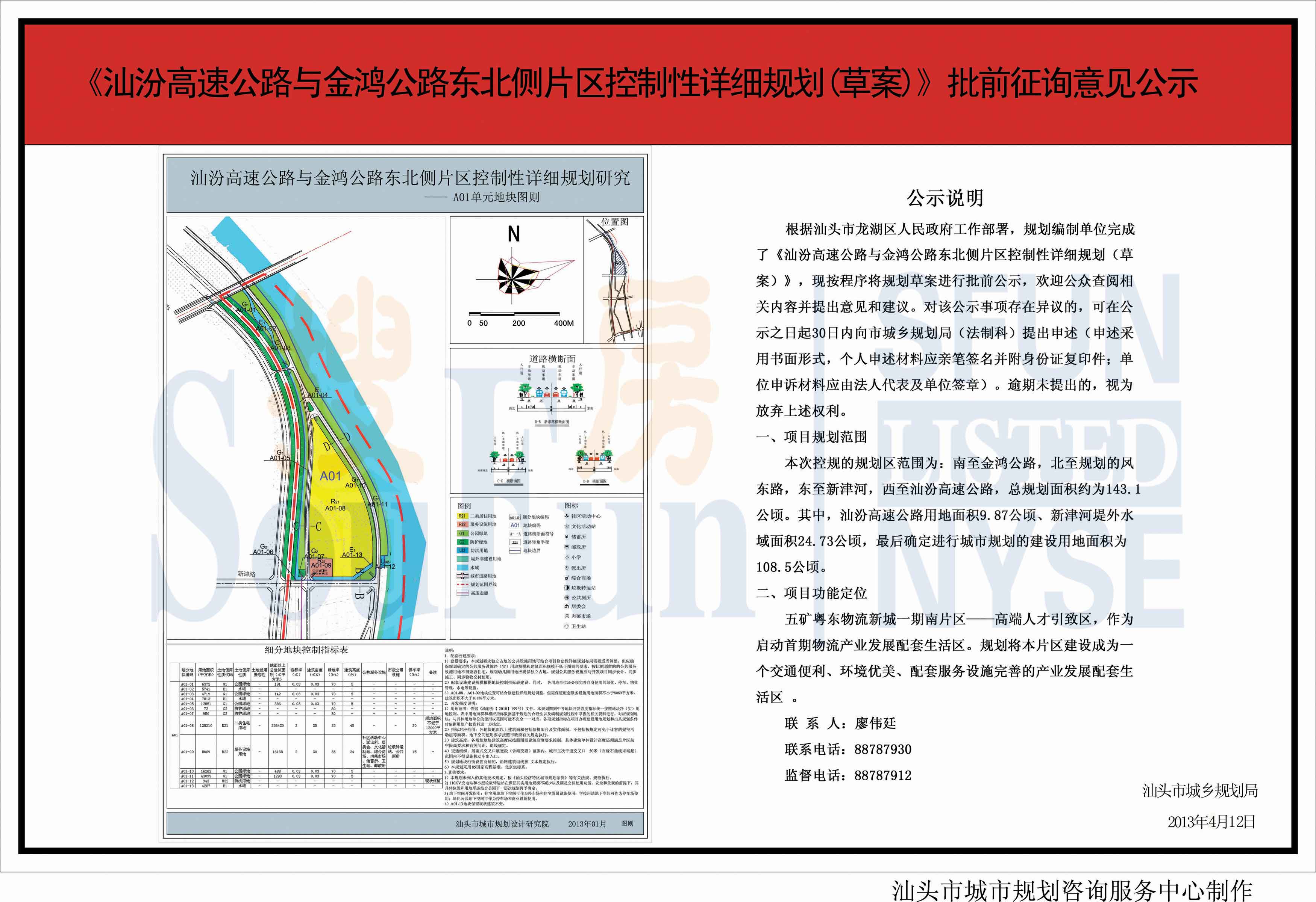 《汕汾高速公路与金鸿公路东北侧片区详细规划》批前公示